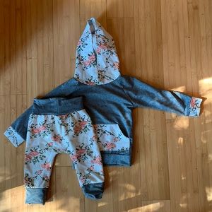 Floral baby set 6-9 months. Hoodie and pants